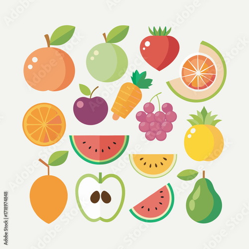 Colorful Vector Fruit Medley An Assortment of Healthy Deliciousness