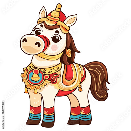 god of wealth horse, asian, horse, dressed up for new year festival celebration, vector, transparent background, asia, animal, festival, culture, isolated, mammal