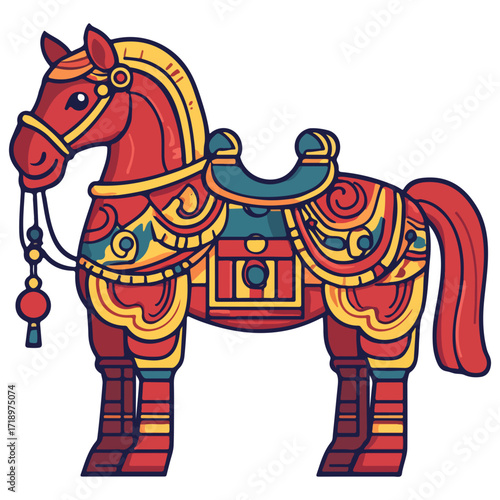 god of wealth horse, asian, horse, dressed up for new year festival celebration, vector, transparent background, asia, animal, festival, culture, isolated, mammal