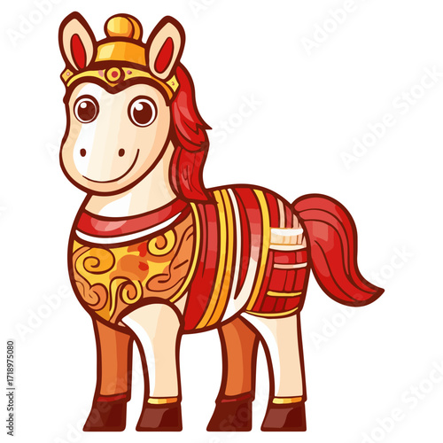god of wealth horse, asian, horse, dressed up for new year festival celebration, vector, transparent background, asia, animal, festival, culture, isolated, mammal
