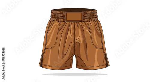 Detailed illustration of brown boxing shorts, emphasizing the texture and craftsmanship for sports apparel design concepts