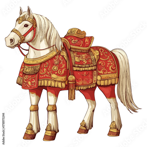 god of wealth horse, asian, horse, dressed up for new year festival celebration, vector, transparent background, asia, animal, festival, culture, isolated, mammal