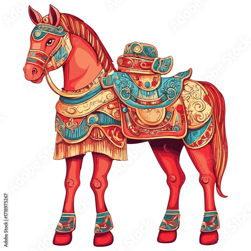god of wealth horse, asian, horse, dressed up for new year festival celebration, vector, transparent background, asia, animal, festival, culture, isolated, mammal