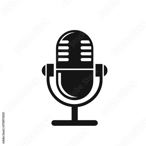 Classic Microphone Black Silhouette Vector Icon