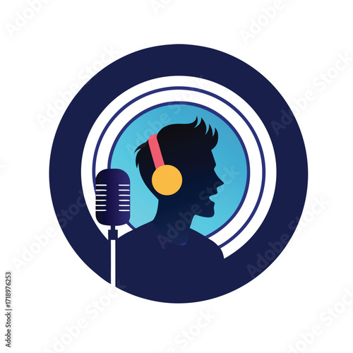 Person Wearing Headphones Speaking into Microphone Flat Vector