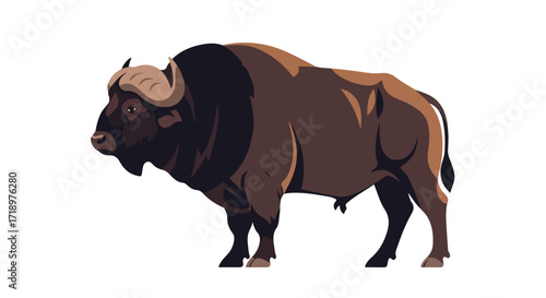 Striking vector illustration of a brown bison, showcasing its muscular build and iconic horns against a clean white backdrop