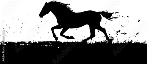 illustration of a black horse running in grass