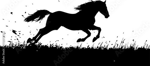 illustration of a black horse running in grass
