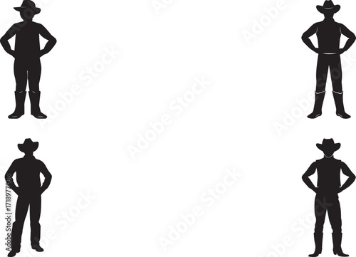 A set of Cowboy silhouette vector, black and white silhouette vector illustration