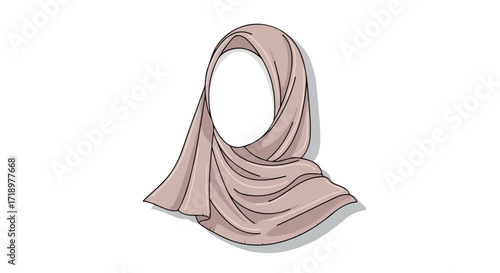 Elegant Beige Hijab Illustration on White Background, Islamic Veiling Fashion, Religious Attire, Head Covering Representation