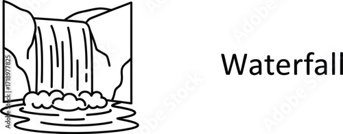 Waterfall cascade illustration showing water falling from a height into a pool below
