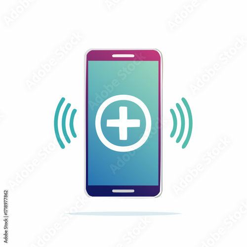 A smartphone with a medical cross symbol on the screen, indicating healthcare access.