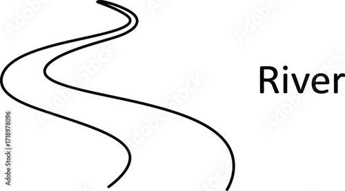 Illustration of a winding river with natural curves and flow in simple line drawing style
