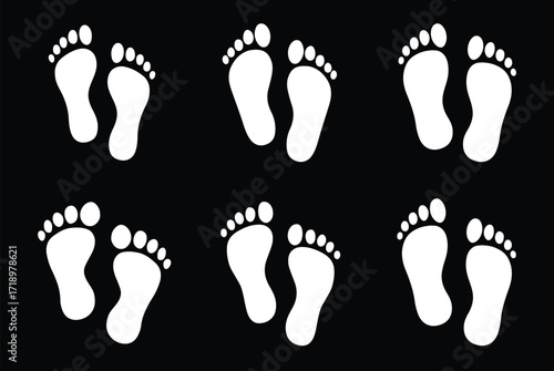 baby feet logo silhouette vector, baby foot logo icon vector silhouette, foot print vector illustration logo, silhouette of baby footprints icon vector silhouette design on white background