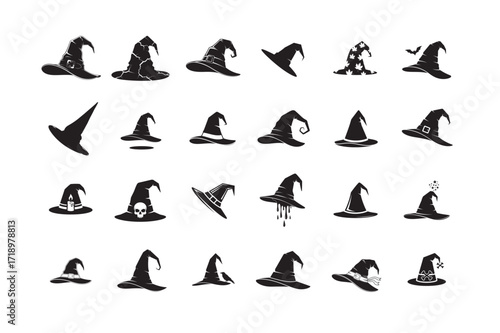 24 set of Witch hat silhouette vector collection