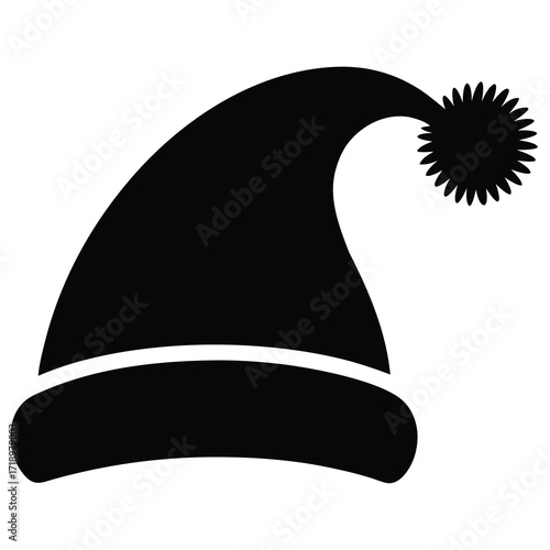 christmas hat pompom silhouette vector icon design