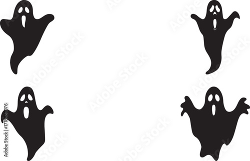 A set of ghost silhouette vector, black and white silhouette vector illustration