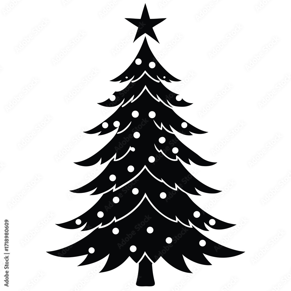 Obraz premium christmas tree decorated silhouette vector icon de