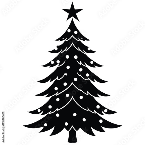 christmas tree decorated silhouette vector icon de