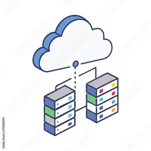 Modern cloud computing data center server rack network connection icon graphic