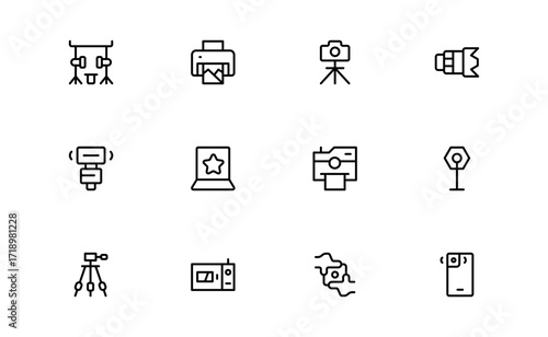 Professional Photography Line Icon Pack Featuring Modern Minimal Design for Creative Visuals and Unique Photo Concepts in Vector Format, Perfect for Digital Projects and Branding