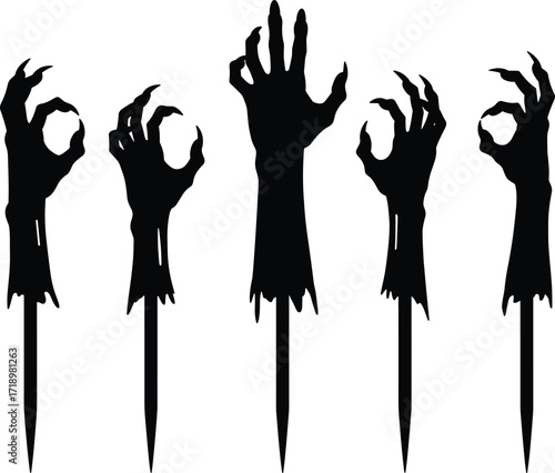 Spooky halloween zombie hands yard stakes creepy decorations emerging from ground five pack