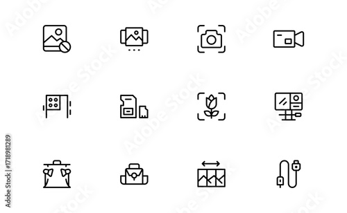 Professional Photography Line Icon Pack Featuring Modern Minimal Design for Creative Visuals and Unique Photo Concepts in Vector Format, Perfect for Digital Projects and Branding