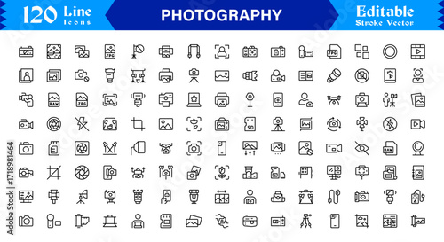 Professional Photography Line Icon Pack Featuring Modern Minimal Design for Creative Visuals and Unique Photo Concepts in Vector Format, Perfect for Digital Projects and Branding