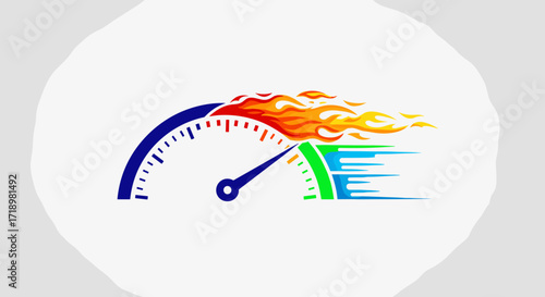 Speedometer with flames and motion blur indicating high speed.
