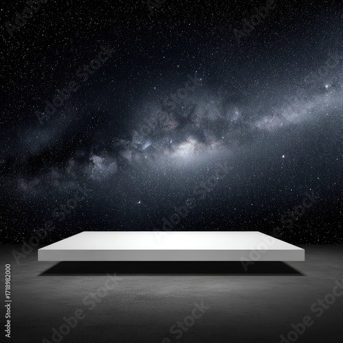 Empty White Platform Against Starry Night Sky Background