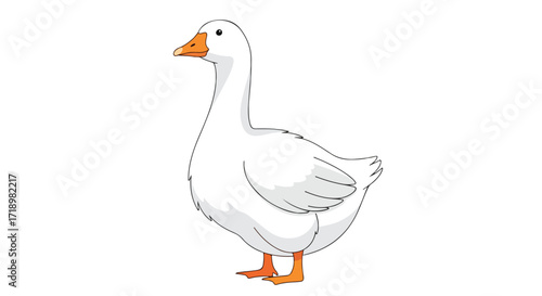 Stylized illustration of a graceful white goose standing against a pristine white backdrop, perfect for educational resources