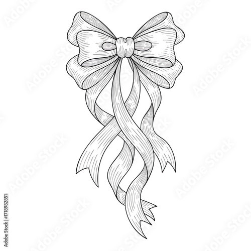 Handdrawn sketch of an elegant ribbon bow with long flowing tails.