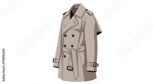 Elegant illustrated beige trench coat showcasing classic design elements and refined tailoring in a timeless presentation