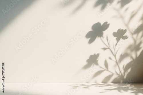 Soft shadow of floral silhouette on beige wall background with natural sunlight creating an abstract and minimalistic aesthetic concept. Ai generative. Ai generative