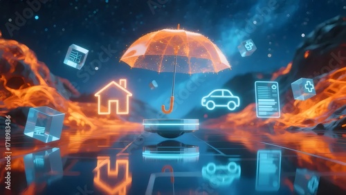 Orange Umbrella Symbolizing Insurance With 3D