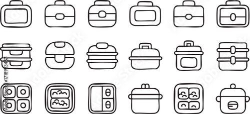 Food container vector set for healthy diet, meal prep, and kitchen storage projects