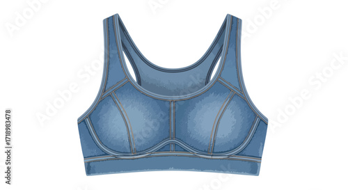Isolated illustration of a blue sports bra showcasing its design and suitability for active lifestyle and fashion, emphasizing comfort and support