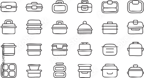 Lunch box vector icons for food storage, school meals, and eco-friendly lifestyle design