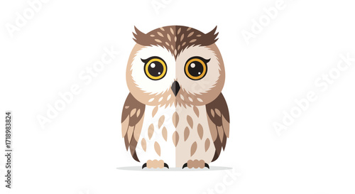 Charming vector illustration of an adorable owl with big eyes, perfect for children's books or educational material