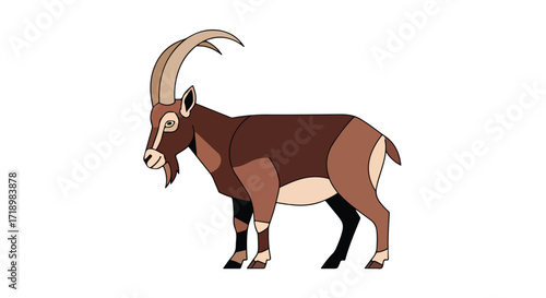 Stylized depiction of an ibex in shades of brown against a plain background creating a simple and clean illustration style