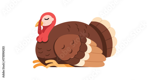 Stylized slumbering turkey illustration showcasing brown feathers and a whimsical closed-eye expression for seasonal themes