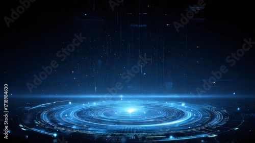Blue Concentric Rings with Particles on Dark