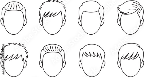 Male hairstyle vector icons for barber shop, grooming, and fashion design projects
