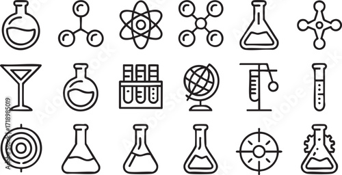Science lab vector icons for chemistry, biology, and research illustration projects