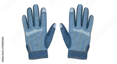 Denim Texture Gloves with Touchscreen Capability Illustrating Modern Apparel and Winter Handwear for Digital Connectivity and Fashionable Comfort