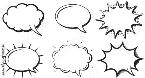 Comic speech bubble vector icons for cartoon dialogue and storytelling design