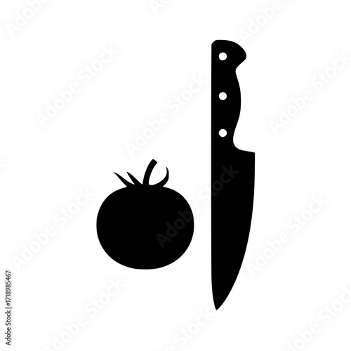 Silhouette of tomato and kitchen knife
