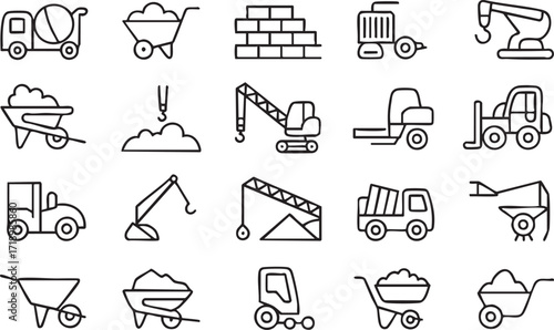 Heavy equipment and vehicle icons for architecture, building, and construction projects