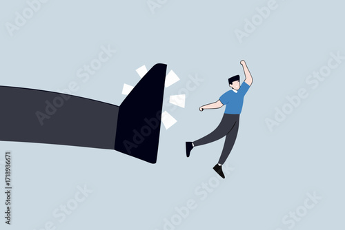 Being fired from work, An angry giant boss kick fired fired employee