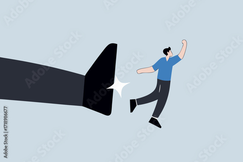 Being fired from work, An angry giant boss kick fired fired employee